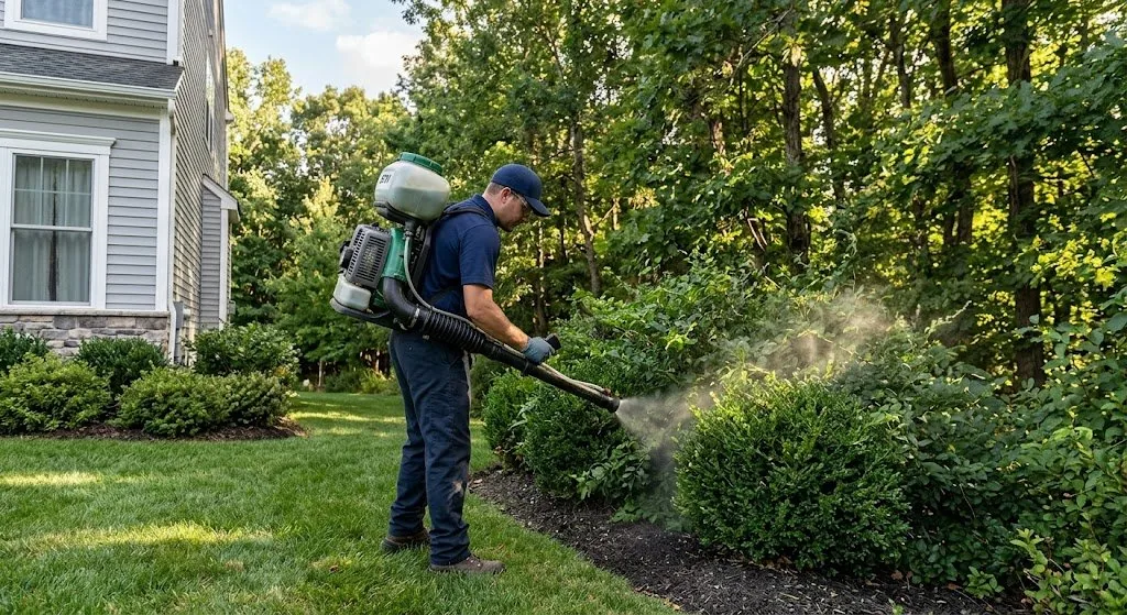 Fight the Bite technician applying a mosquito and tick barrier treatment in Middletown, NJ