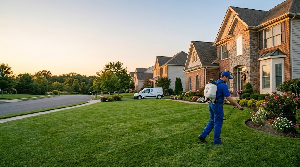Professional applying mosquito barrier treatment